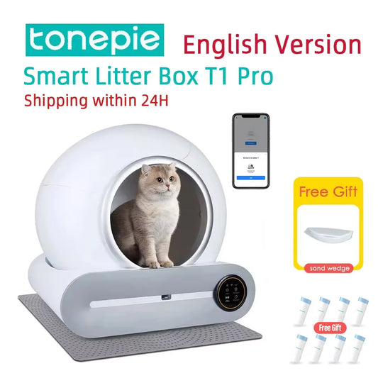 65L Automatic Smart Cat Litter Box Self Cleaning Fully Enclosed Cat Litter Box Pet Toilet Litter Tray English Versions